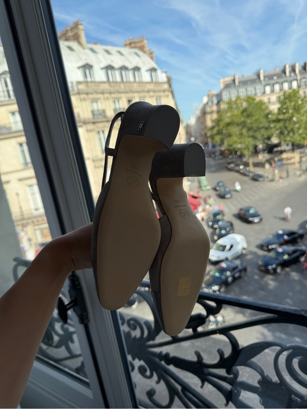 Chanel Grey Suede Slingback Heels | Size 38C - Picture 9 of 9